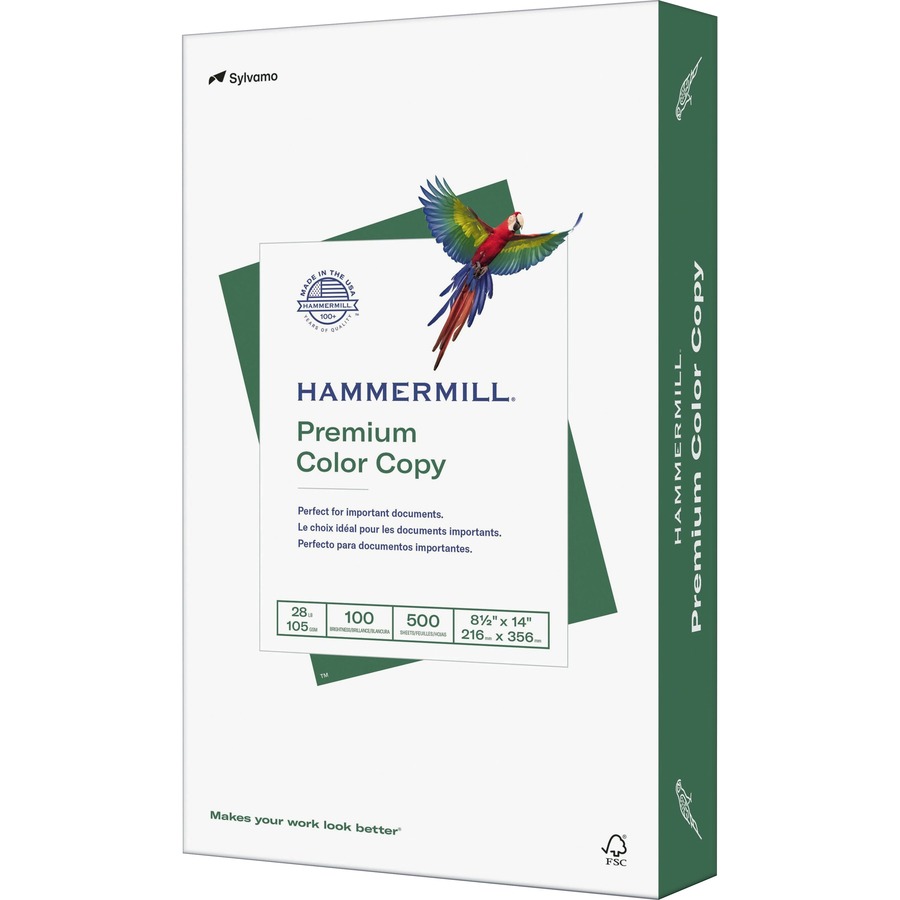 Hammermill Premium Color Copy Paper - White - 100 Brightness - Legal - 8 1/2" x 14" - 28 lb Basis Weight - Ultra Smooth - 1 / Ream - FSC