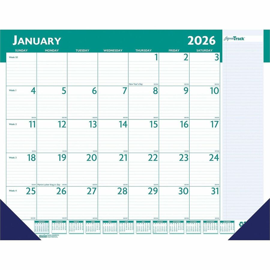 House of Doolittle ExpressTrack Desk Pad Calendar - Julian Dates - Monthly - 13 Month - January 2024 - January 2025 - 1 Month Single Page Layout - 22" x 17" Sheet Size - 2.50" x 2.75" Block - Desk Pad - Blue, Green - Paper - 1 Each