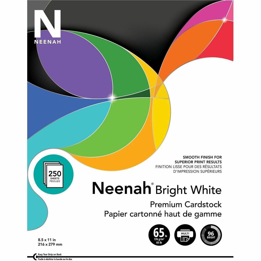 Neenah Bright White Cardstock - 96 Brightness - Letter - 8 1/2" x 11" - 65 lb Basis Weight - Smooth - 250 / Pack