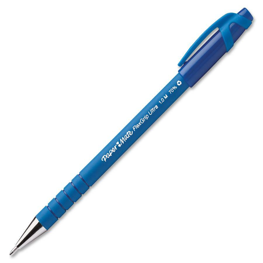 Paper Mate Flexgrip Ultra Recycled Pens - Medium Pen Point - Blue Alcohol Based Ink - Blue Rubber Barrel - 1 Dozen