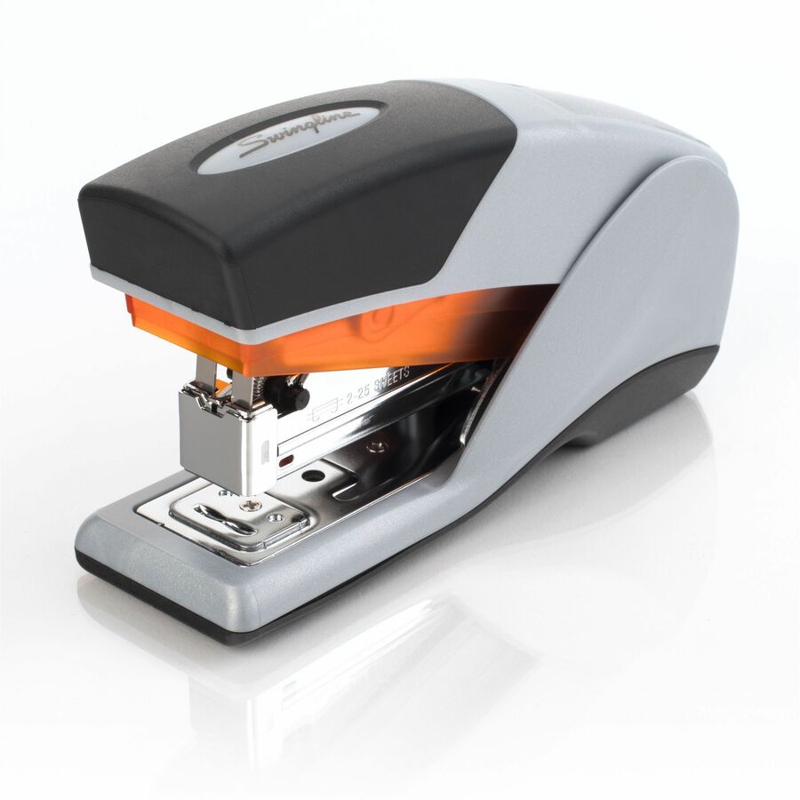 Swingline Optima 25 Compact Reduced Effort Stapler - 25 of 20lb Paper Sheets Capacity - 105 Staple Capacity - Half Strip - 1/4" Staple Size - Gray, Black, Orange