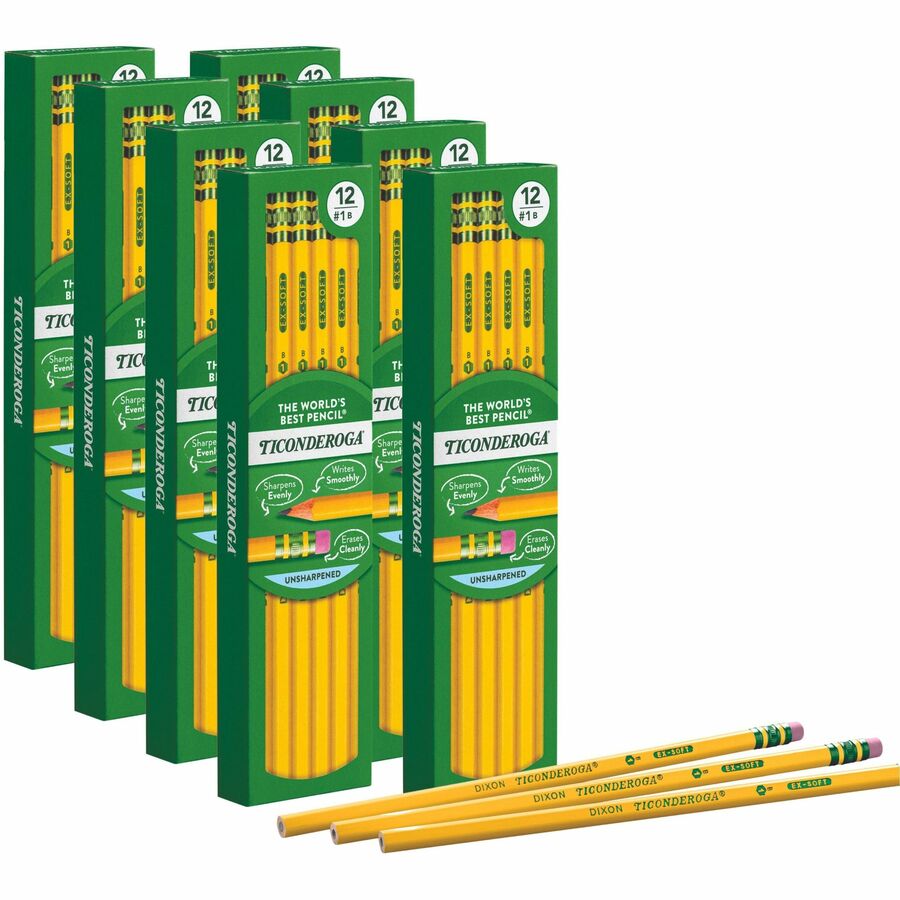 Ticonderoga No. 2 Pencils - #2 Lead - Black Lead - Yellow Wood Barrel - 96 / Pack