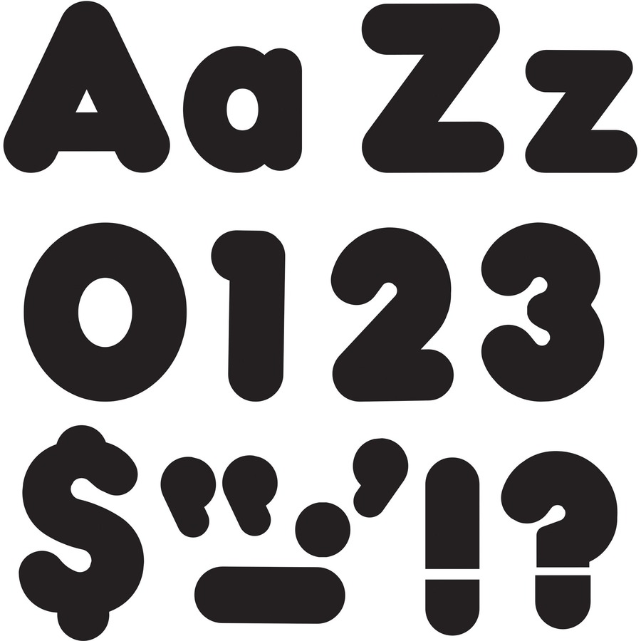 Trend Black 4" Casual Combo Ready Letters Set - 20 x Number, 82 x Lowercase Letters, 50 x Uppercase Letters, 29 x Punctuation Marks Shape - Casual Style - Fade Resistant, Reusable, Easy to Use, Durable - Black - 1 / Pack