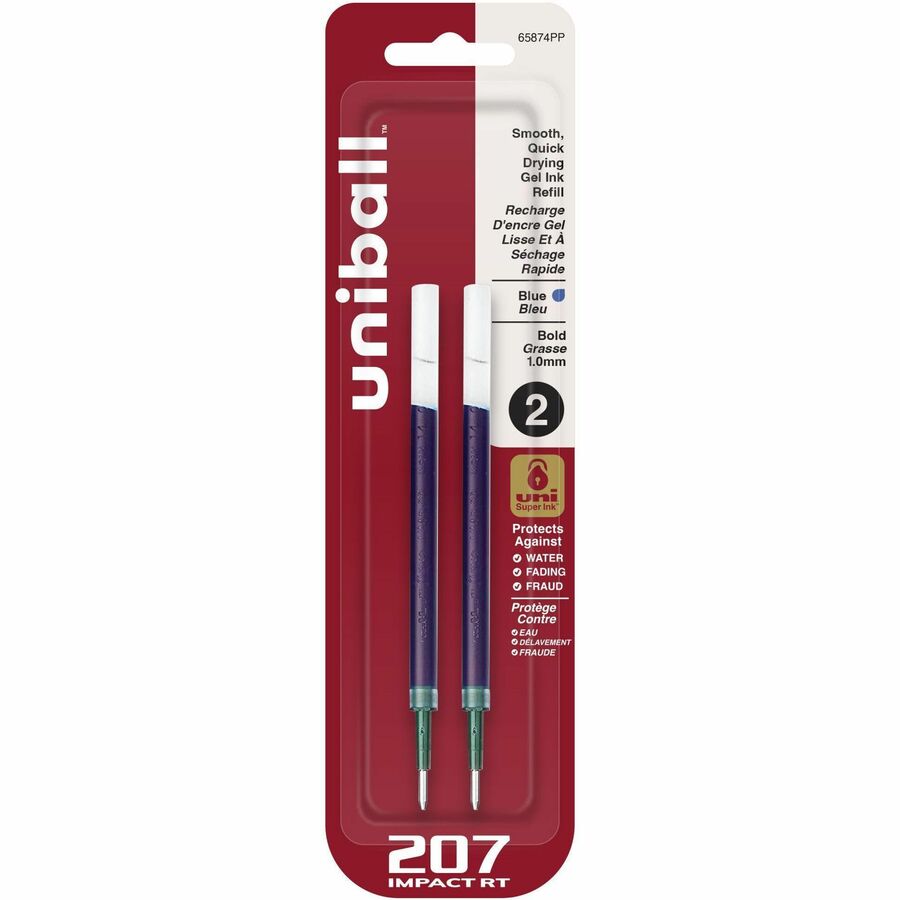 uniball™ 207 Impact RT Gel Pen Refill - 1 mm, Bold Point - Blue Ink - Acid-free, Fade Proof, Water Proof, Super Ink - 2 / Pack