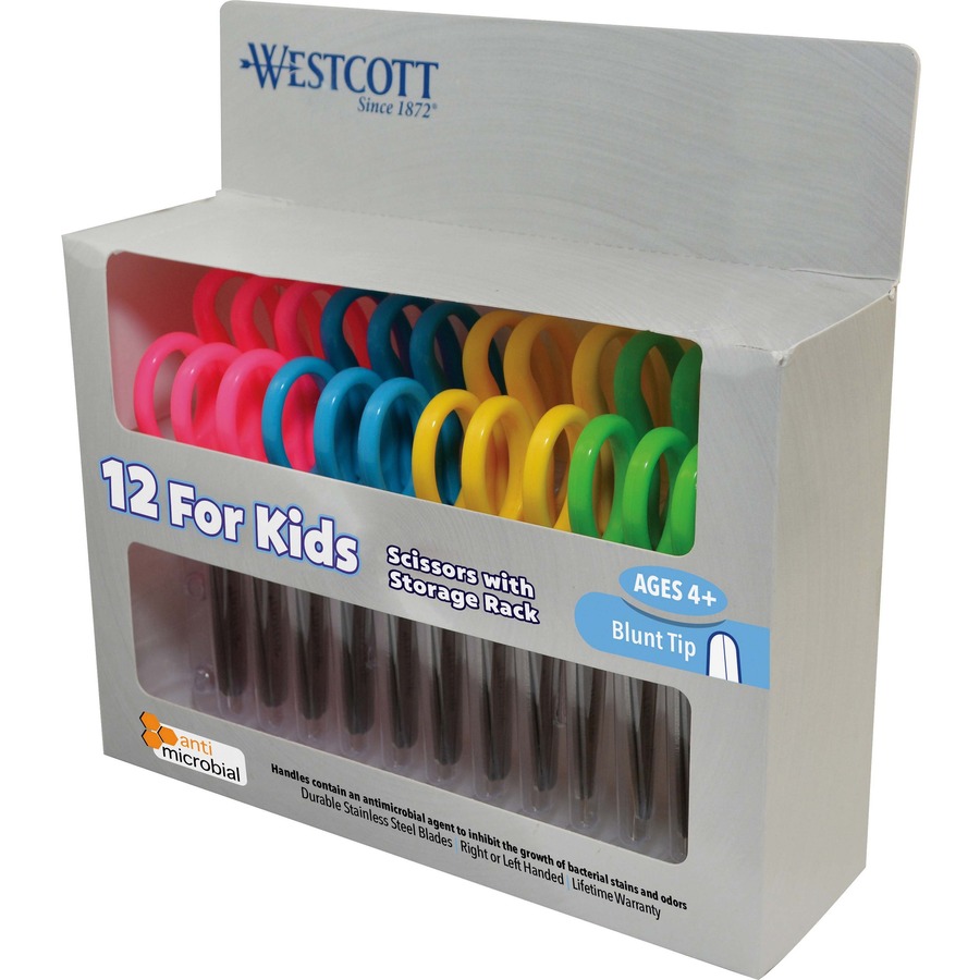 Westcott 5" Blunt Scissors - 5" Overall Length - Straight-left/right - Stainless Steel - Blunted Tip - Assorted - 12 / Pack