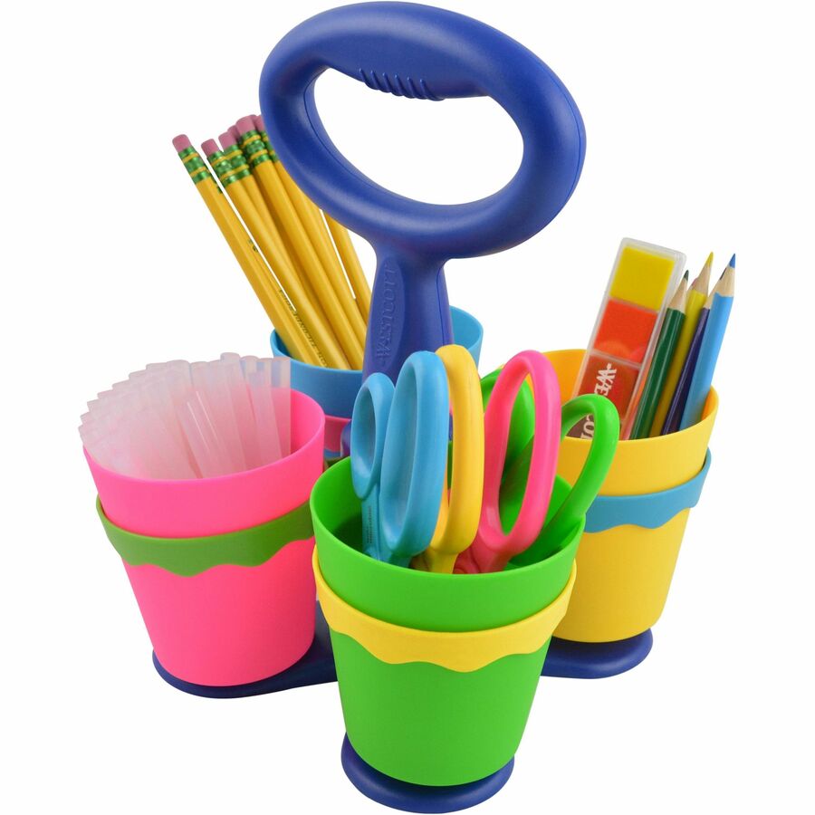 Westcott Antimicrobial Classroom Caddy with 24 Kids Scissors - 5" Overall Length - Left/Right - Stainless Steel - Pointed Tip - Assorted - 1 Each