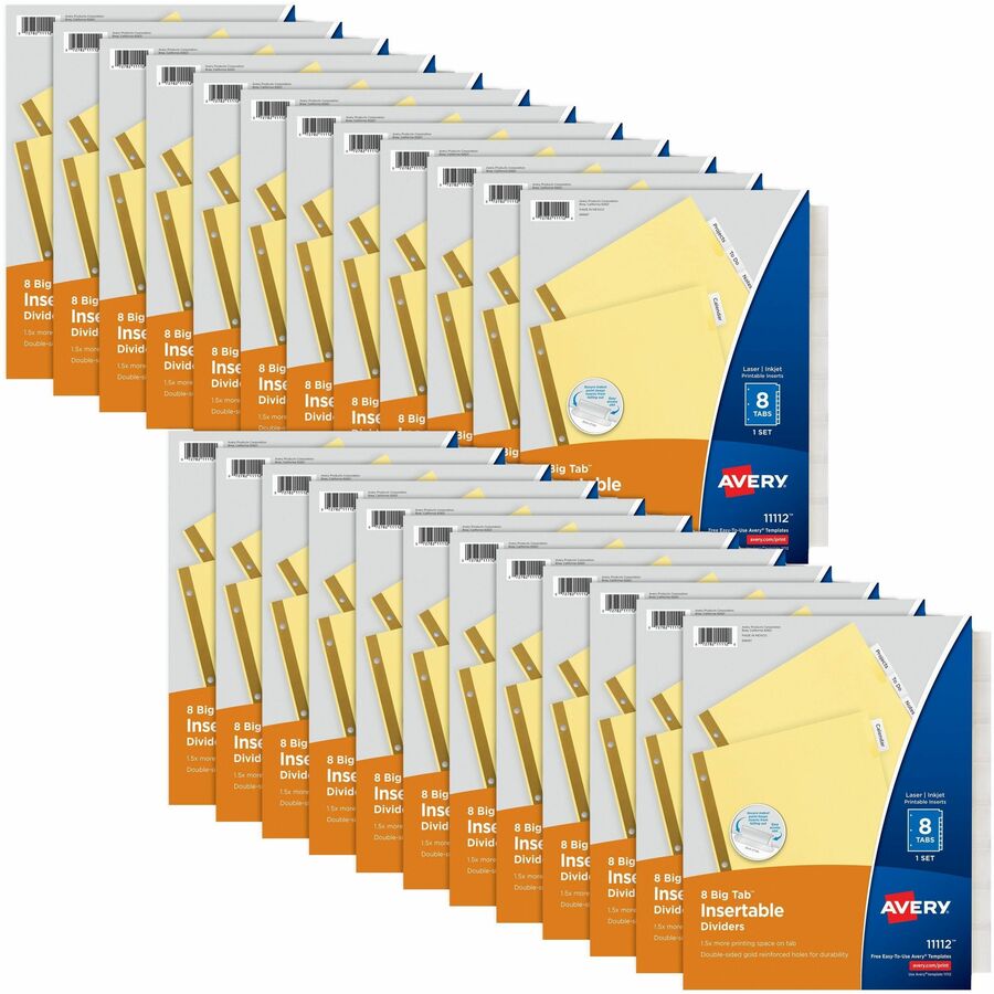 Avery® Big Tab Insertable Dividers - 192 x Divider(s) - 8 Tab(s) - 8 - 8 Tab(s)/Set - 8.5" Divider Width x 11" Divider Length - 3 Hole Punched - Buff Paper Divider - Clear Plastic Tab(s) - 192 / Box