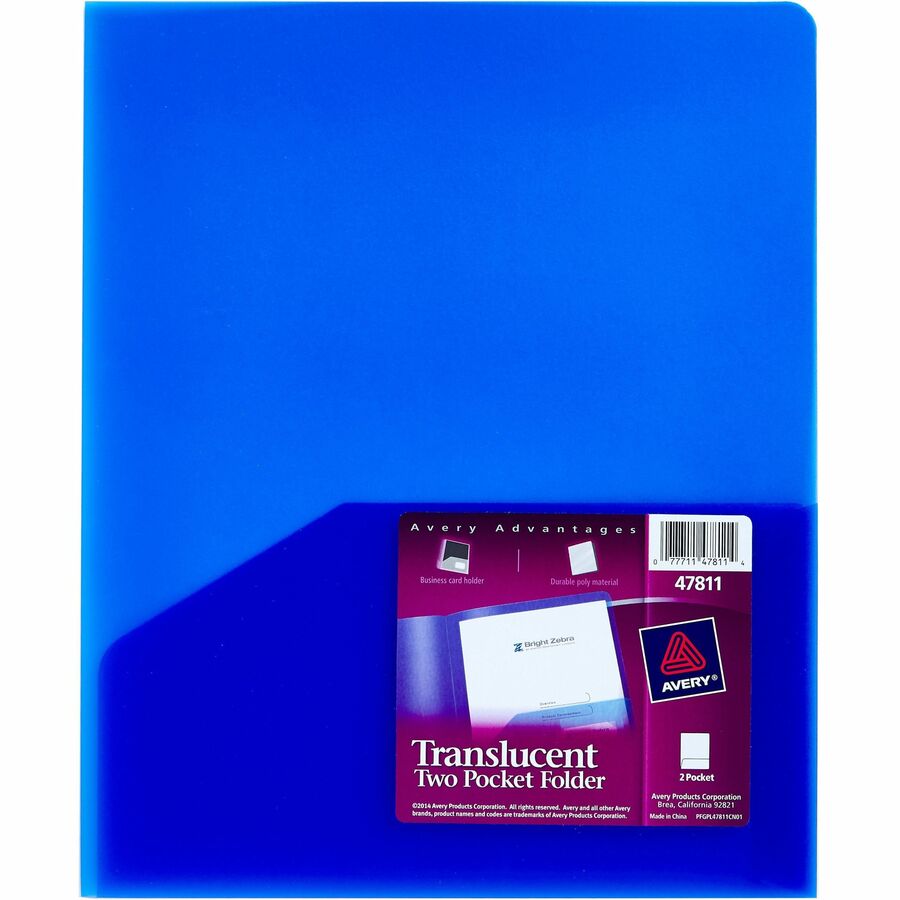 Avery® Letter Pocket Folder - 8 1/2" x 11" - 20 Sheet Capacity - 2 Internal Pocket(s) - Blue - 1 Each