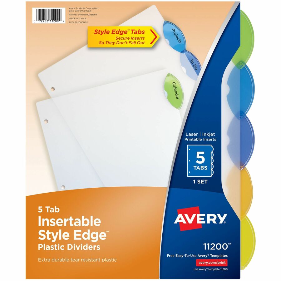 Avery® Plastic Binder Dividers, Insertable Multicolor Style Edge 5-tabs - 5 x Divider(s) - 5 Tab(s) - 5 - 5 Tab(s)/Set - 8.5" Divider Width x 11" Divider Length - 3 Hole Punched - Translucent Plastic Divider - Multicolor Plastic Tab(s) - 5 / Set