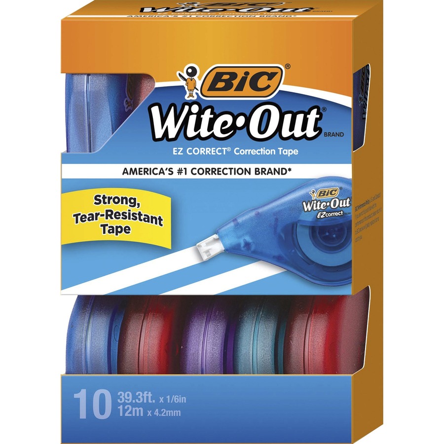 BIC Wite-Out EZ CORRECT Correction Tape - 0.16" Width x 39.33 ft Length - 1 Line(s) - White Tape - Odorless, Tear Resistant, Photo-safe - 10 / Box - White