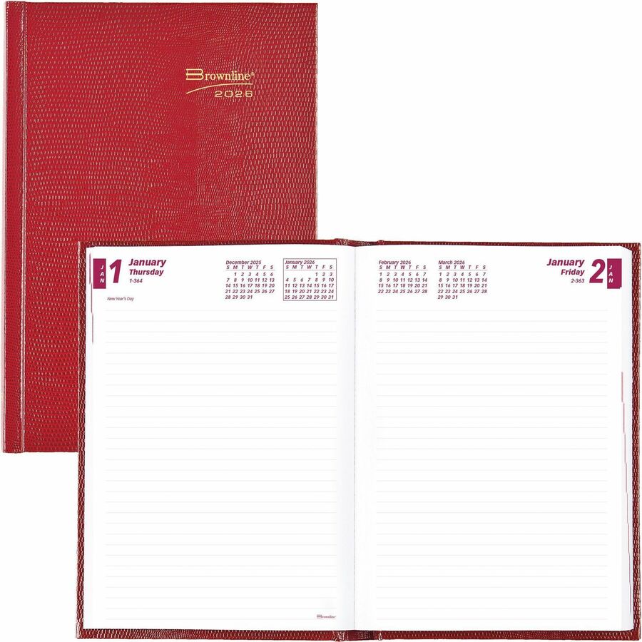 Brownline Daily Planner - Daily - 1 Year - January 2024 - December 2024 - 1 Day Single Page Layout - 5 3/4" x 8 1/4" Sheet Size - Desktop - Red - Notepad - 1 Each