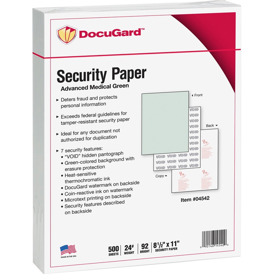 DocuGard Advanced Medical Security Paper - Letter - 8 1/2" x 11" - 24 lb Basis Weight - 500 / Ream - Tamper Resistant, Erasure Protection, Watermarked, CMS Approved