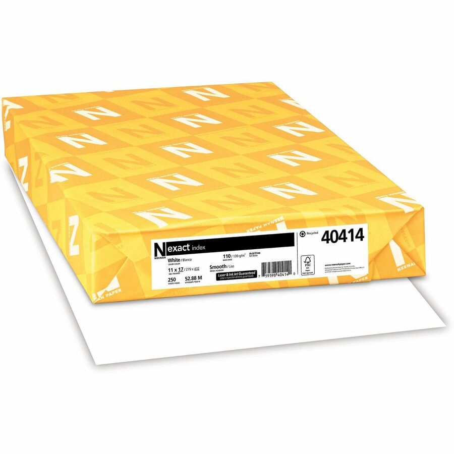 Exact Index Premium Cardstock - White - 11" x 17" - 110 lb Basis Weight - Smooth - 250 / Pack - Durable, Acid-free