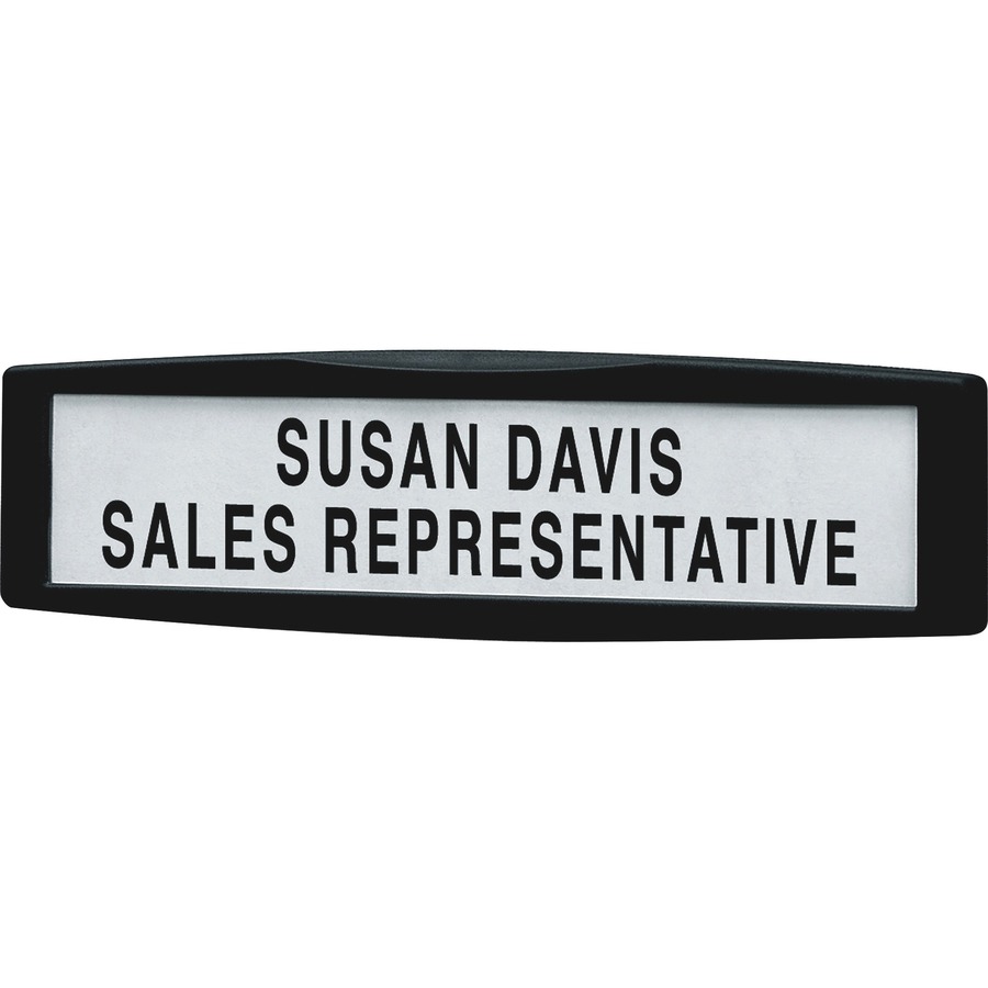 Fellowes Partition Additions™ Name Plate - 1 Each - 9" Width x 2.5" Height - Rectangular Shape - Tackable, Replaceable, Recyclable, Repositionable - Plastic, Steel - Dark Graphite