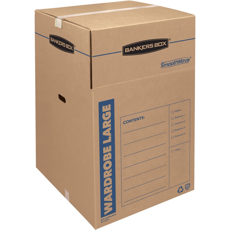 Fellowes SmoothMove Wardrobe Box, Large - Internal Dimensions: 24" Width x 24" Depth x 40" Height - External Dimensions: 24.4" Width x 24.4" Depth x 40.3" Height - Kraft, Green - For Apparel - Recycled - 3 / Carton