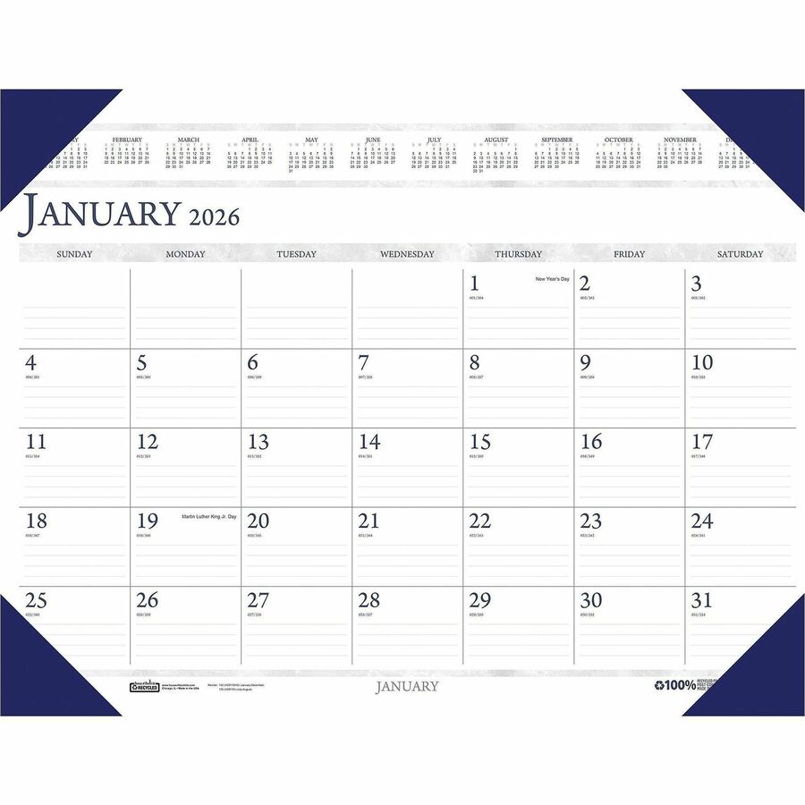 House of Doolittle Eco-friendly Executive Calendar Desk Pad - Julian Dates - Monthly - 1 Year - January 2024 - December 2024 - 1 Month Single Page Layout - 24" x 19" Sheet Size - 2.38" x 3.38" Block - Desk Pad - Multi - Paper, Leatherette - Holder - 1 Each