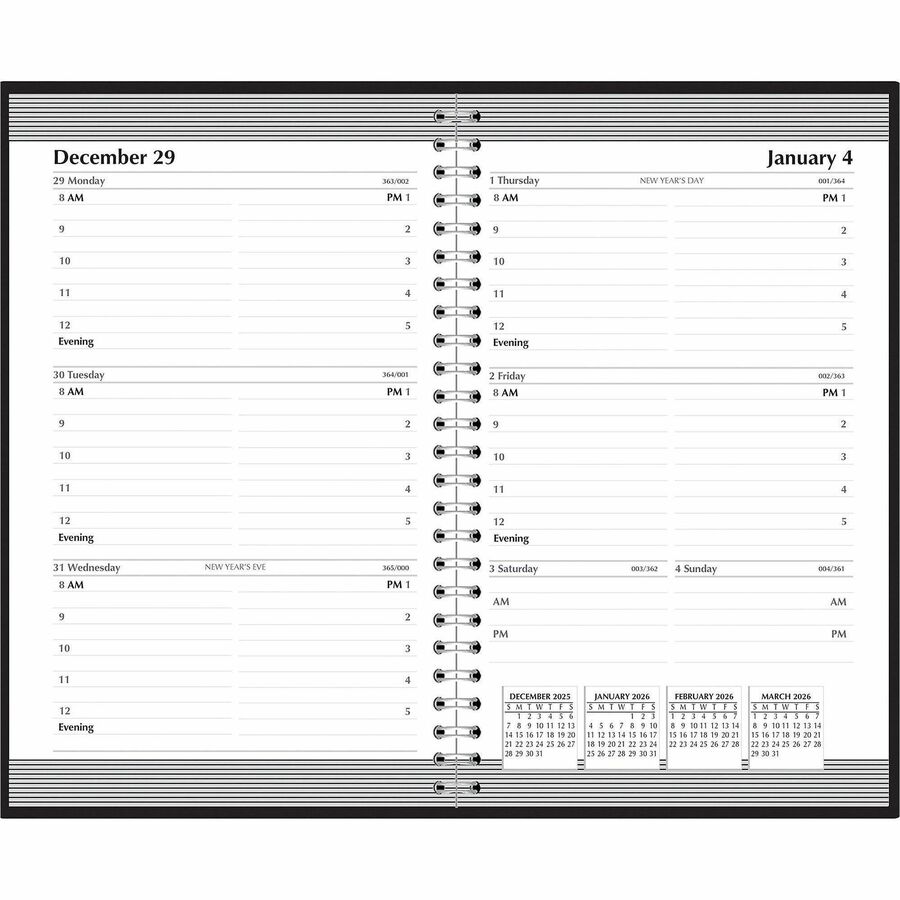 House of Doolittle Horizontal Format Recycled Weekly Planner - Julian Dates - Weekly - 12 Month - January 2024 - December 2024 - 8:00 AM to 5:00 PM - Half-hourly - 1 Week Double Page Layout - 5" x 8" Sheet Size - Wire Bound - Paper, Simulated Leather - Black - Phone Directory, Notes Area - 1 Each