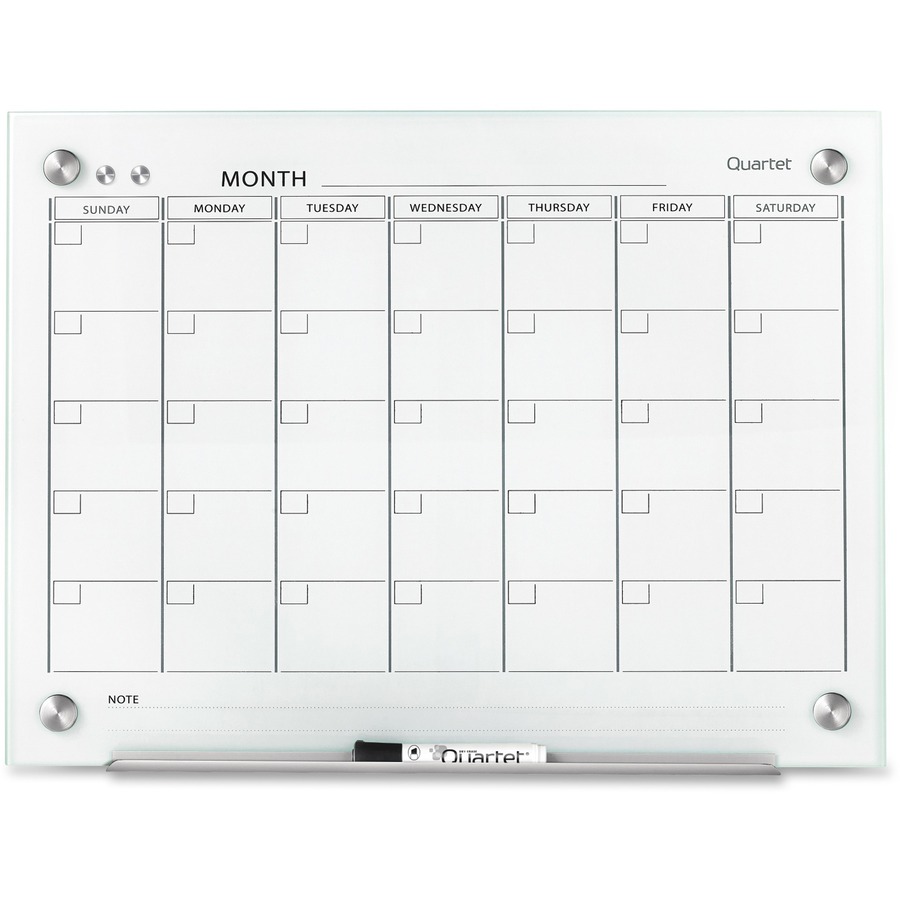 Quartet Infinity Glass Glass Dry-Erase Calendar Board - Monthly - 1 Month - White - Tempered Glass - 18" Height x 24" Width - Magnetic, Durable, Stain Resistant, Ghost Resistant, Scratch Resistant, Dent Resistant, Dry Erase Surface, Notes Area, Reusable - 1 Each