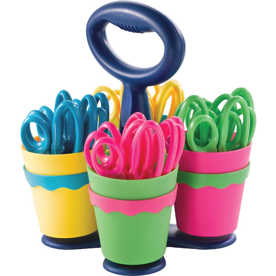 Westcott Antimicrobial Classroom Caddy with 24 Kids Scissors - 5" Overall Length - Left/Right - Stainless Steel - Blunted Tip - Assorted - 1 Each