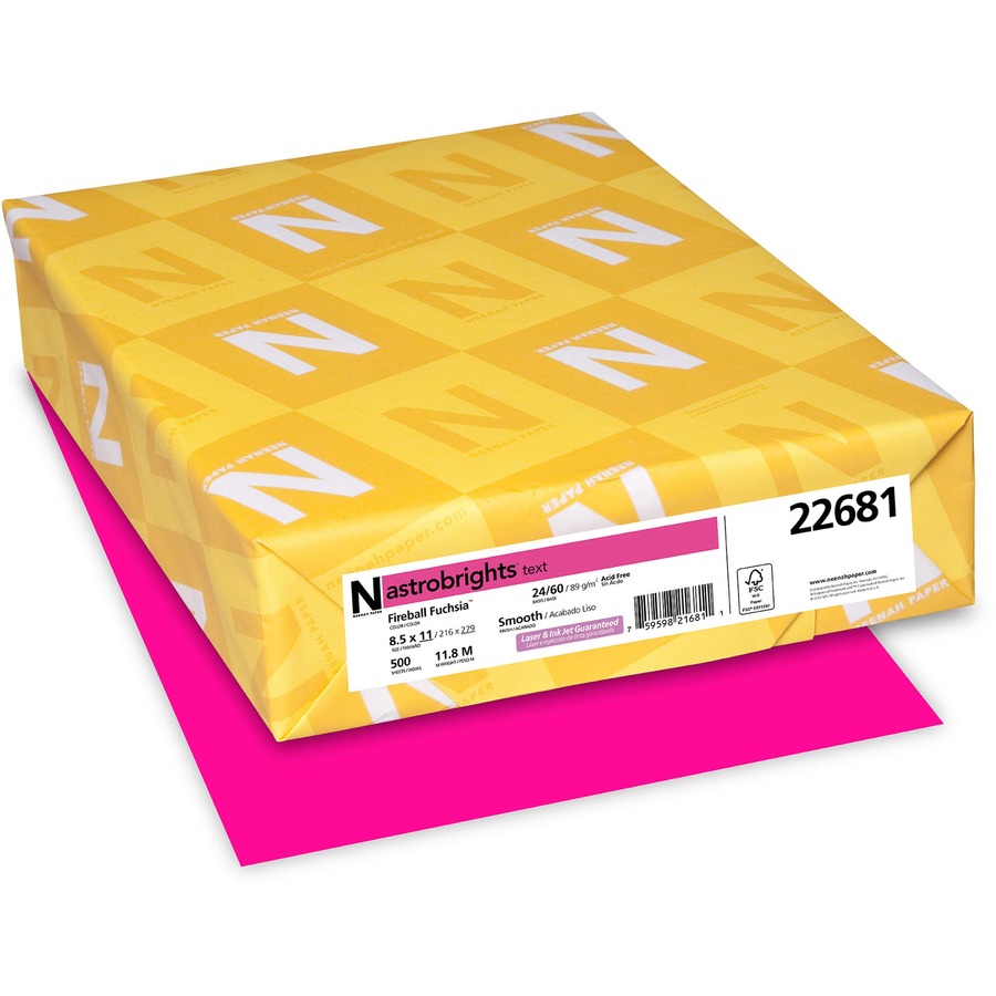 Astrobrights Color Paper - Fuchsia - Letter - 8 1/2" x 11" - 24 lb Basis Weight - Smooth - 500 / Ream - FSC - Acid-free, Lignin-free, Chlorine-free, Heavyweight