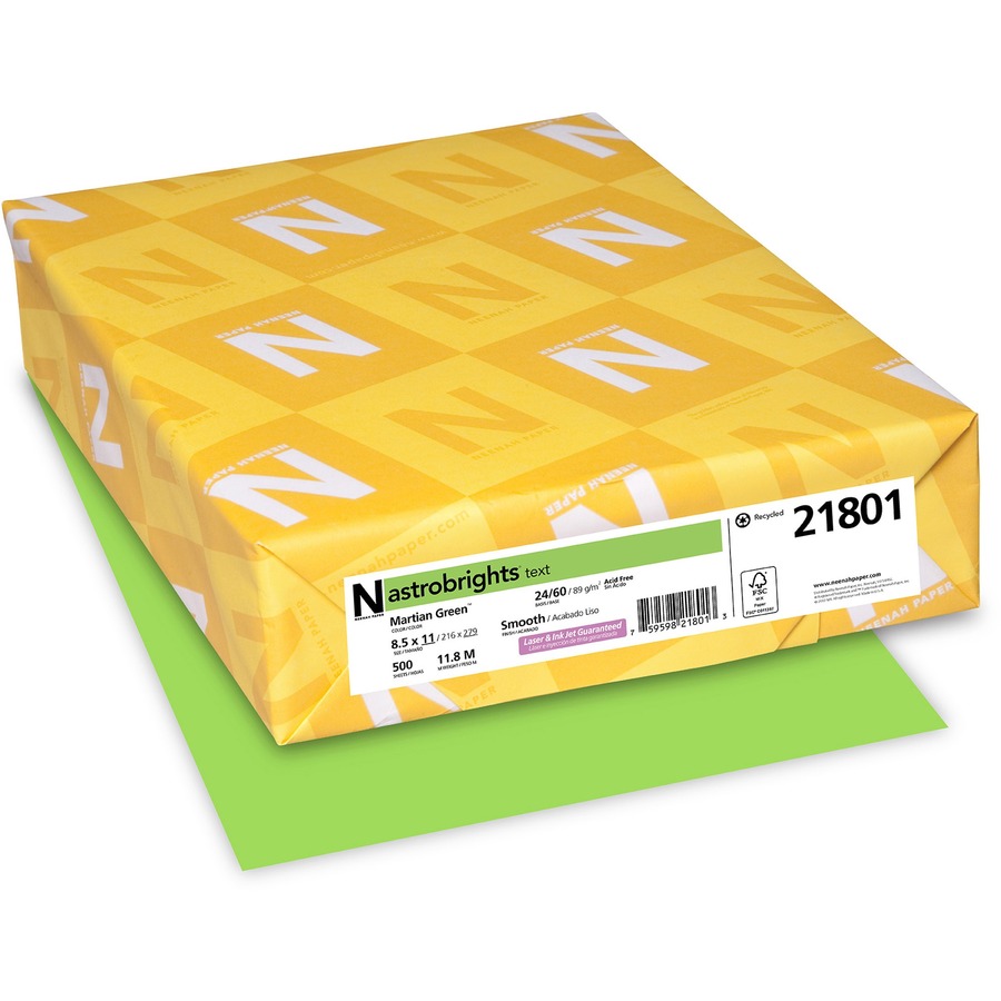 Astrobrights Color Paper - Lime Green - Letter - 8 1/2" x 11" - 24 lb Basis Weight - Smooth - 500 / Ream - Heavyweight, Acid-free, Lignin-free, Fade Resistant