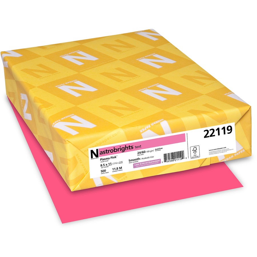 Astrobrights Color Paper - Pink - Letter - 8 1/2" x 11" - 24 lb Basis Weight - Smooth - 500 / Ream - FSC - Acid-free, Lignin-free, Chlorine-free, Heavyweight