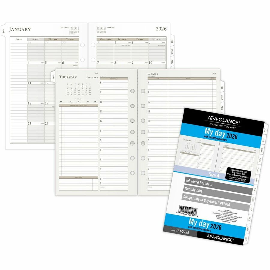 At-A-Glance Daily Monthly Planner Refill - Daily, Monthly - 12 Month - January - December - 8:00 AM to 7:00 PM - 1 Day Double Page Layout - 5 1/2" x 8 1/2" Sheet Size - 7-ring - Desk - Gray - Appointment Schedule, Task List, Notes Area, Reminder Section, Ruled Daily Block, Tabbed - 1 Each