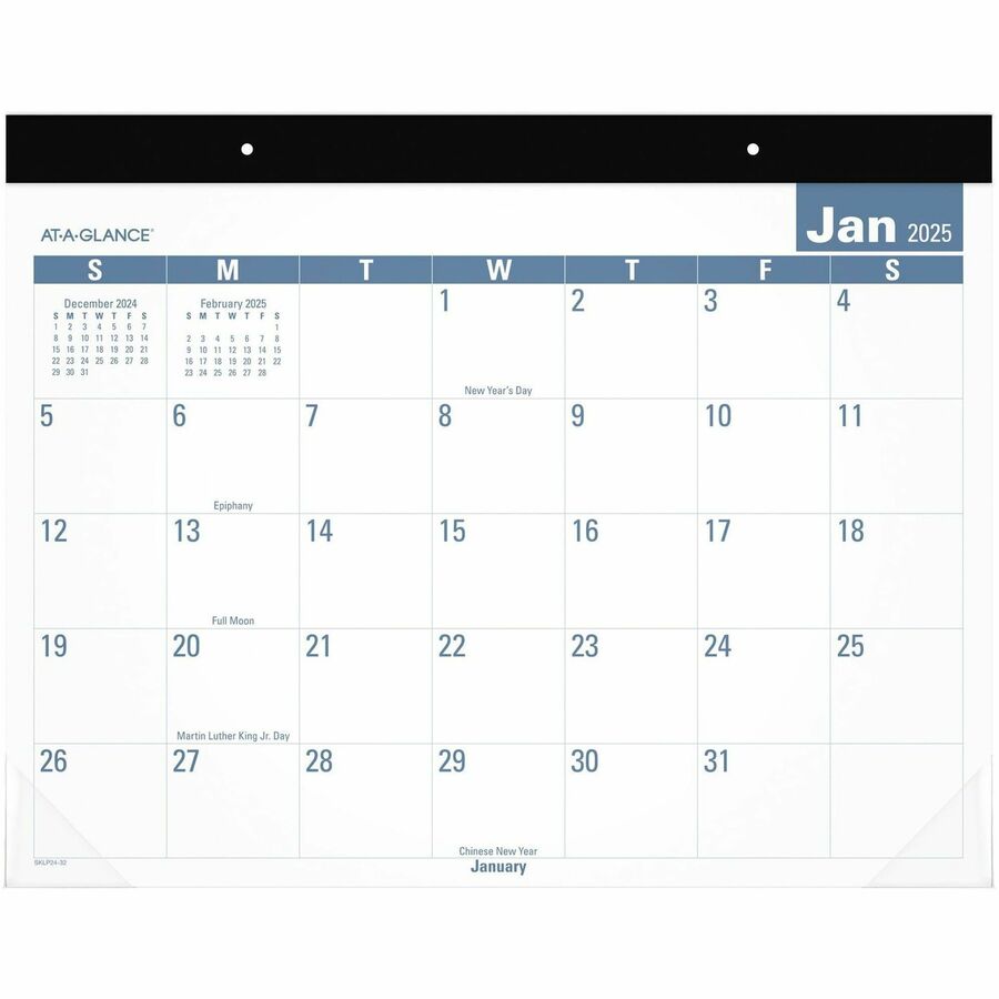 At-A-Glance E-Z Read Monthly Desk Pad - Julian Dates - Monthly - 12 Month - January 2024 - December 2024 - 1 Month Single Page Layout - 22" x 17" Sheet Size - 2.50" x 2.93" Block - Headband - Desk Pad - Multi - Poly - Reference Calendar, Sturdy Back, Durable - 1 Each