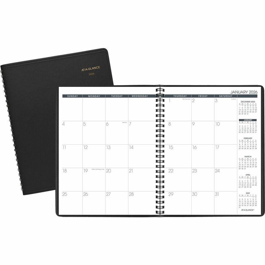 At-A-Glance Monthly Planner - Monthly - 1 Year - January - December - 1 Month Single Page Layout - 6 7/8" x 8 3/4" Sheet Size - Black - Phone Directory, Perforated - 1 Each