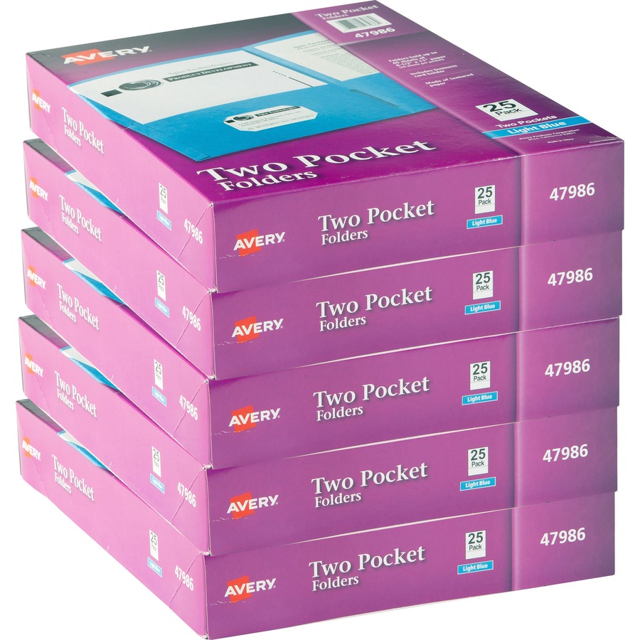 Avery® Letter Pocket Folder - 8 1/2" x 11" - 40 Sheet Capacity - 2 Internal Pocket(s) - Light Blue - 125 / Carton
