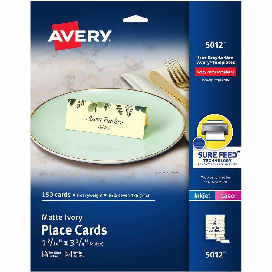 Avery® Sure Feed Tent Cards - 79 Brightness2" x 3 1/2" - 160 / Pack - FSC Mix - Heavyweight, Durable, Repositionable, Rounded Corner, Uncoated