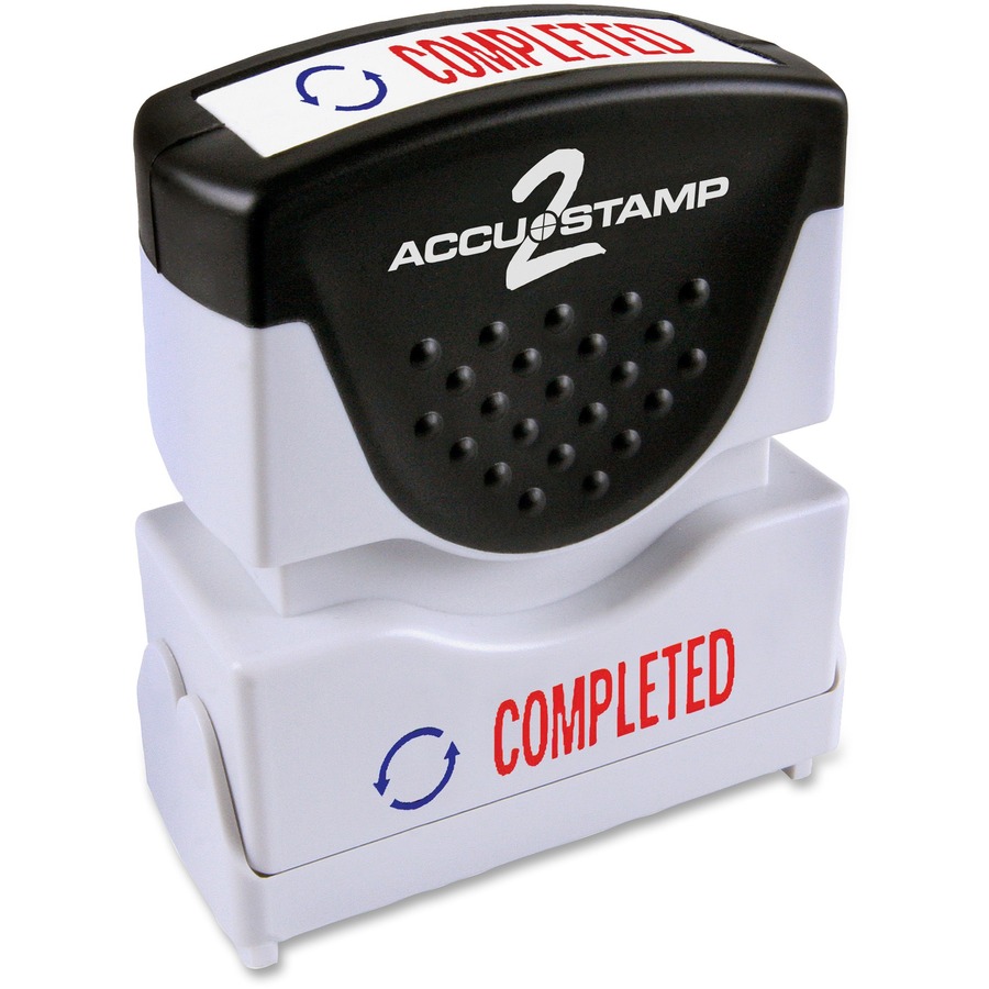 COSCO 2-Color Shutter Stamp - Message Stamp - "COMPLETED" - 0.50" Impression Width - 20000 Impression(s) - Red, Blue - Rubber, Plastic - 1 Each