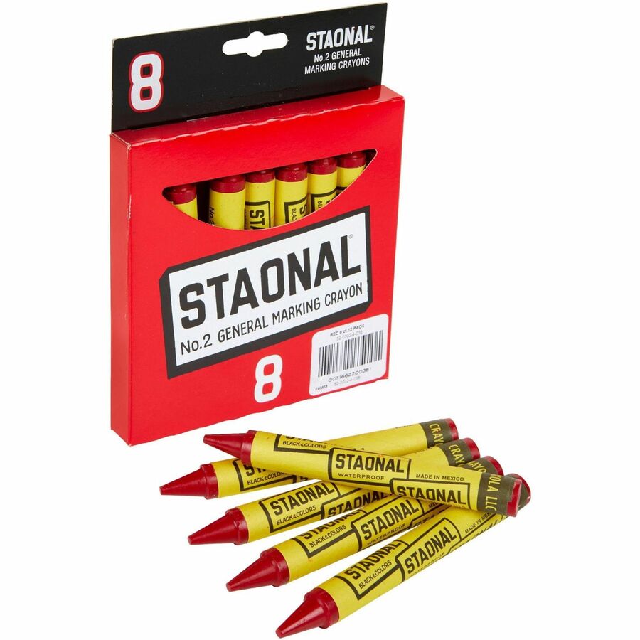 Crayola Staonal Marking Crayon - 5" Length - 0.5" Diameter - Red - 8 / Box