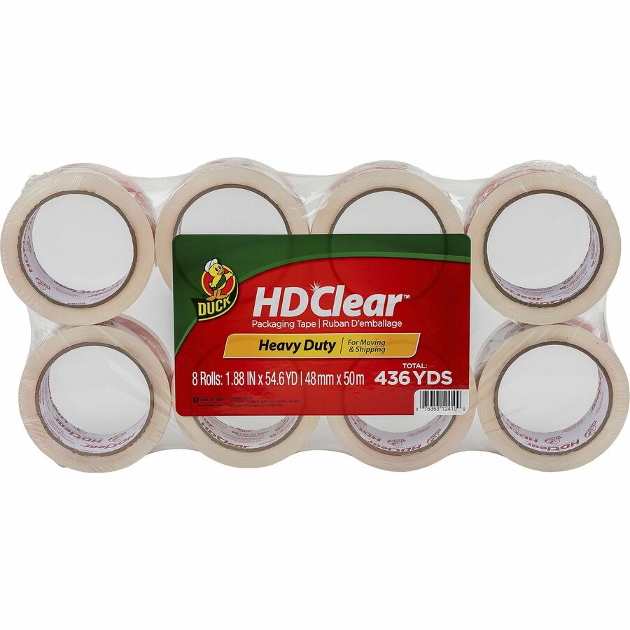 Duck Brand HD Clear Packing Tape - 54.60 yd Length x 1.88" Width - 2.6 mil Thickness - 3" Core - Acrylic - 8 / Pack - Crystal Clear