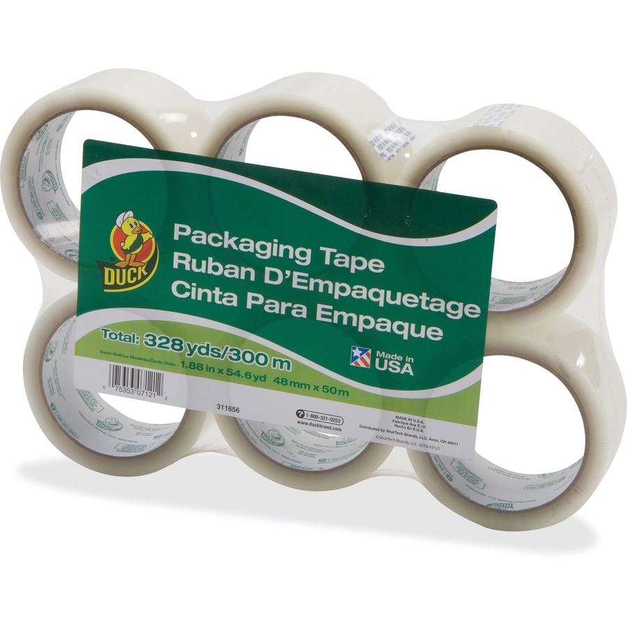 Duck Brand Standard-Grade Packing Tape - 54.60 yd Length x 1.88" Width - 1.9 mil Thickness - Acrylic Backing - 6 / Pack - Clear