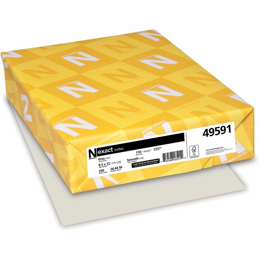Exact Index Paper - Gray - Letter - 8 1/2" x 11" - 110 lb Basis Weight - 250 / Pack - Acid-free