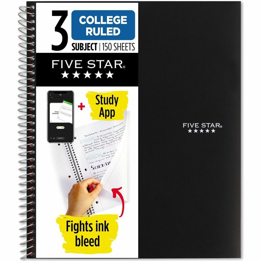 Five Star College Ruled 3 - subject Notebook - Letter - 150 Sheets - Wire Bound - College Ruled - Letter - 8 1/2" x 11" - BlackKraft Cover - 1 Each