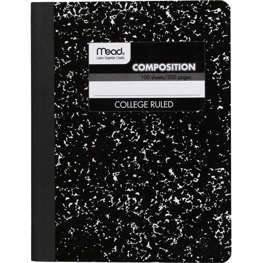 Mead Composition Book - Sewn - 7 1/2" x 9 3/4" - White Paper - Black Marble Cover - 1 Each