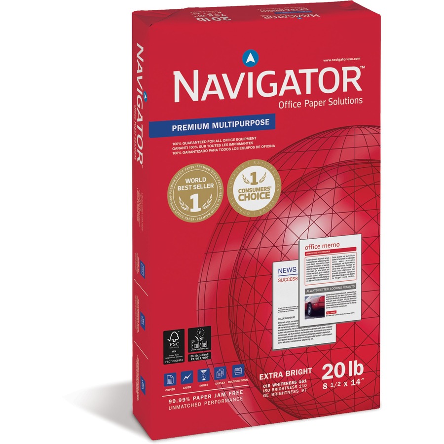 Navigator Premium Multipurpose Trusted Performance Paper - Extra Opacity - White - 97 Brightness - Legal - 8 1/2" x 14" - 20 lb Basis Weight - 10 / Carton