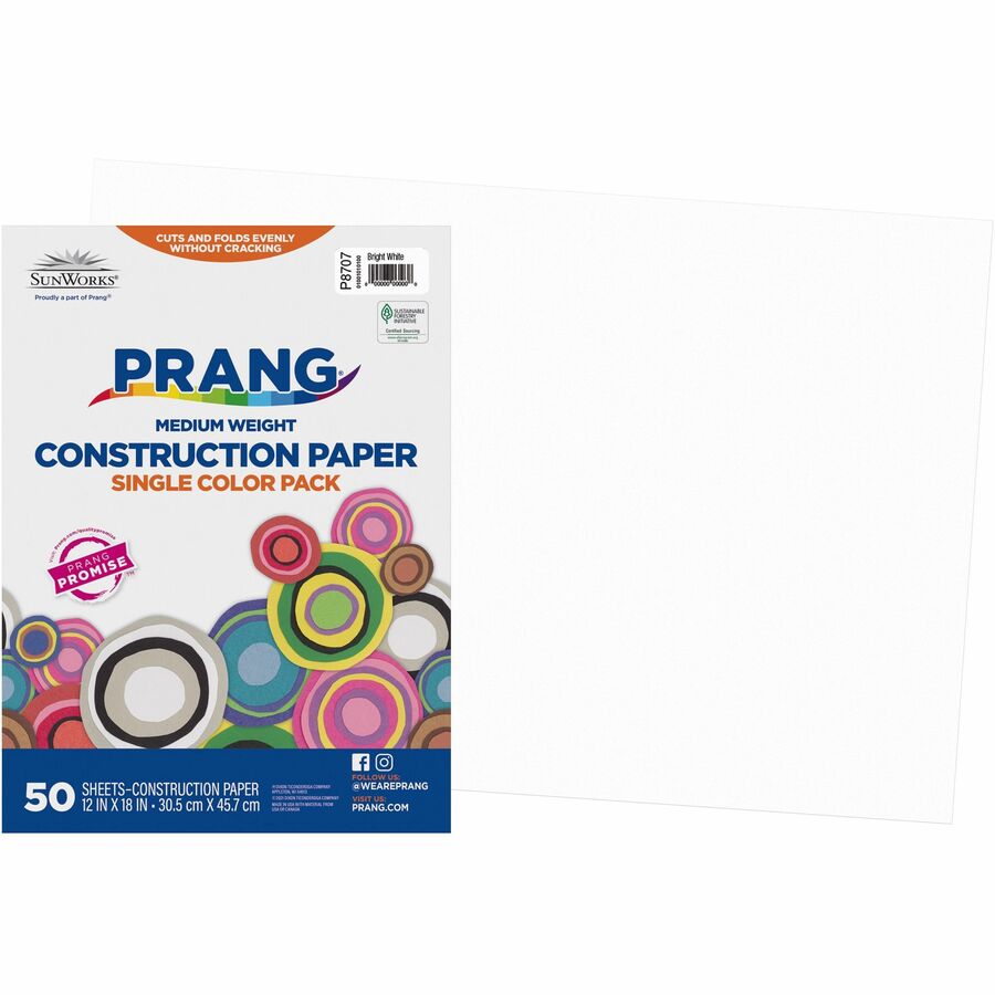 Prang Construction Paper - Art - 18"Width x 12"Length - 50 / Pack - Bright White