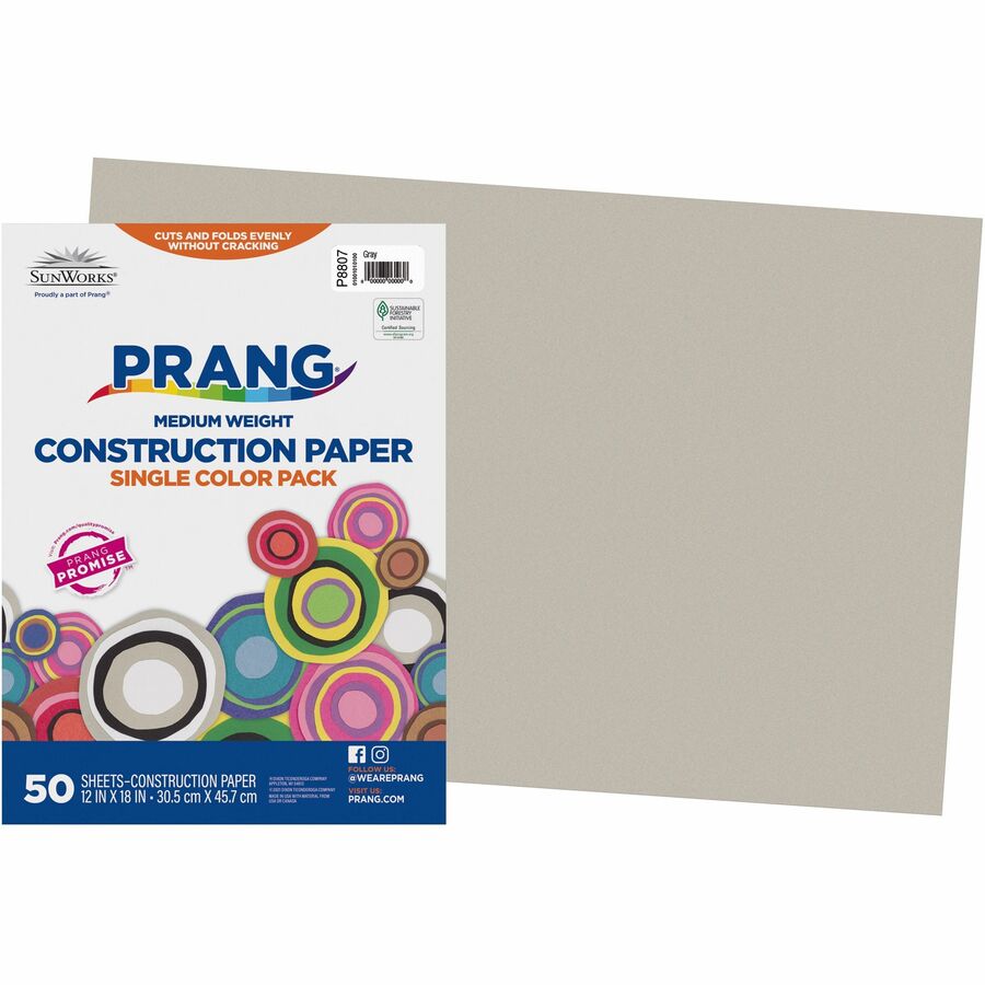 Prang Construction Paper - Multipurpose - 0.40"Height x 18"Width x 12"Length - 50 / Pack - Gray - Paper