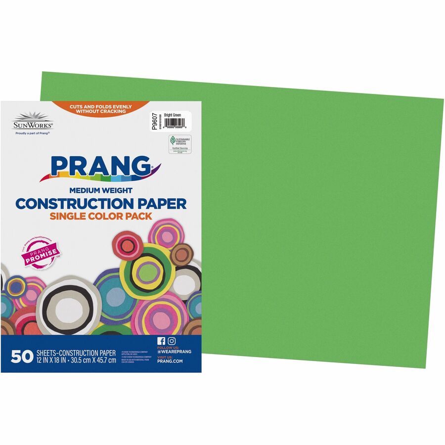 Prang Construction Paper - Multipurpose - 18"Width x 12"Length - 50 / Pack - Brite Green - Groundwood