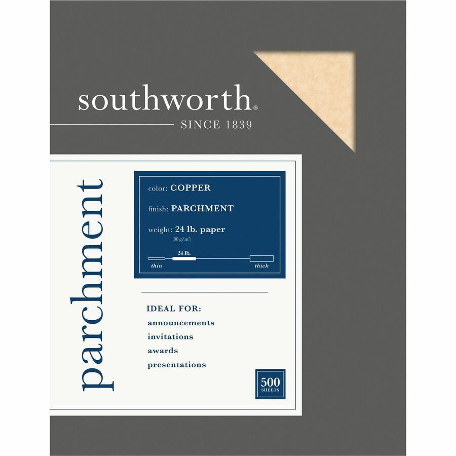 Southworth Parchment Specialty Paper - Copper - Letter - 8 1/2" x 11" - 24 lb Basis Weight - Parchment - 500 / Box - Acid-free, Lignin-free