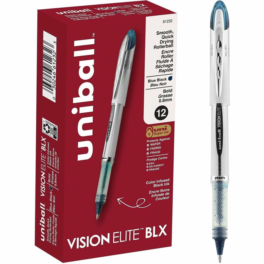 uniball™ Vision Elite BLX Rollerball Pen - Bold Pen Point - 0.8 mm Pen Point Size - Black/Blue Pigment-based Ink - 1 Each