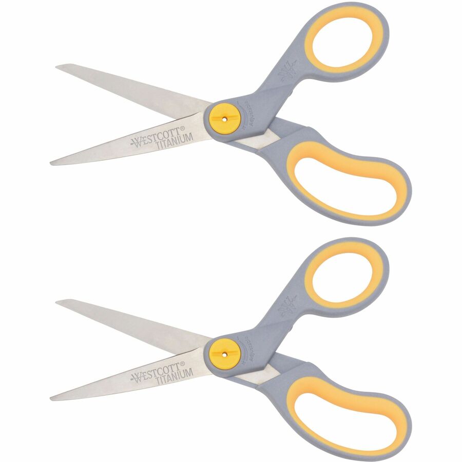 Westcott High Performance Titanium Bonded Scissors - 8" Overall Length - Straight-left/right - Titanium - Pointed Tip - Gray - 2 / Pack