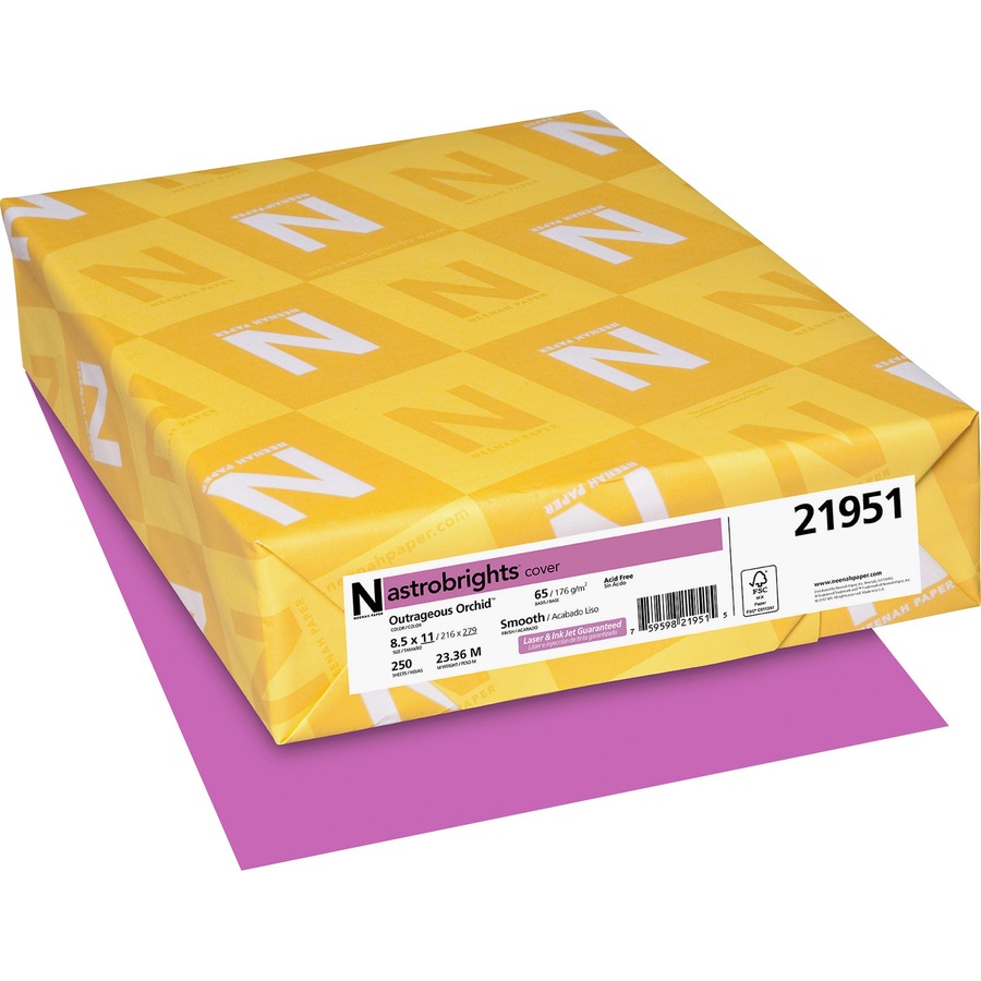 Astrobrights Color Cover Stock - Orchid - Letter - 8 1/2" x 11" - 65 lb Basis Weight - 250 / Pack - FSC - Acid-free, Lignin-free