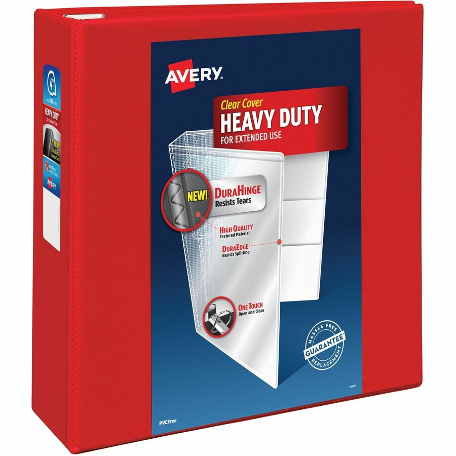 Avery® Heavy-Duty View Red 4" Binder (79326) - Avery® Heavy-Duty View 3 Ring Binder, 4" One Touch EZD® Rings, 4.5" Spine, 1 Red Binder (79326)