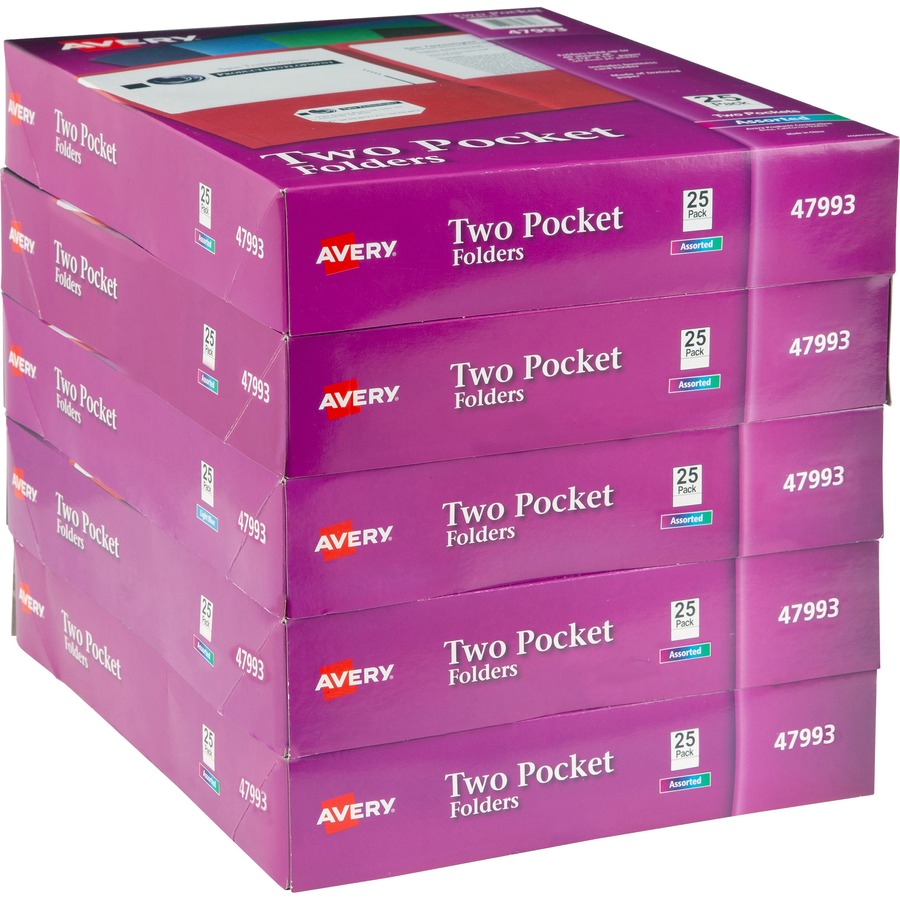 Avery® Letter Pocket Folder - 8 1/2" x 11" - 40 Sheet Capacity - 2 Internal Pocket(s) - Embossed Paper - Assorted - 125 / Carton