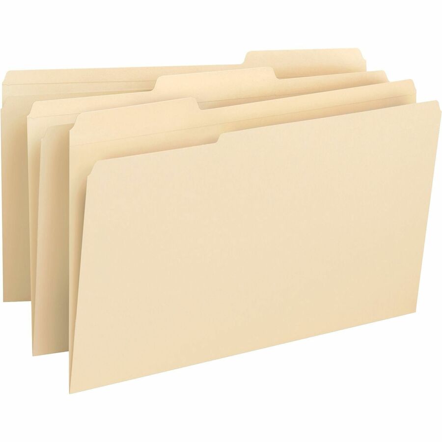 Business Source 1/3 Tab Cut Legal Recycled Top Tab File Folder - 8 1/2" x 14" - 3/4" Expansion - Top Tab Location - Assorted Position Tab Position - Assorted - 10% Recycled - 100 / Box