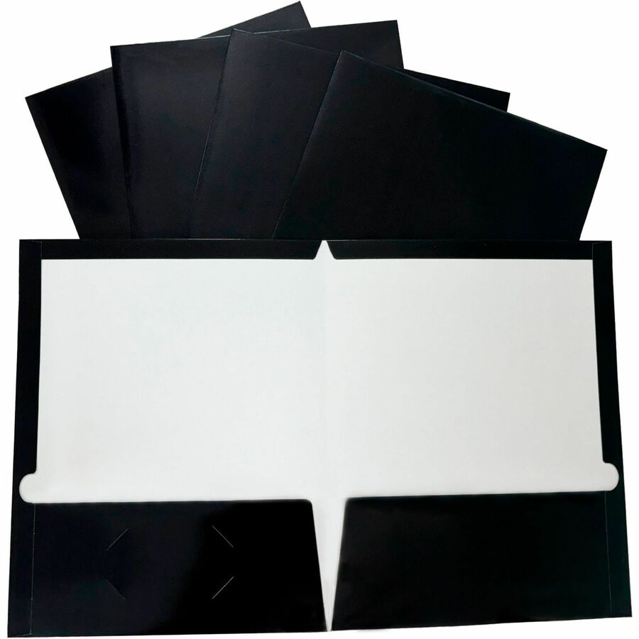 Business Source Letter Pocket Folder - 8 1/2" x 11" - 100 Sheet Capacity - 2 Internal Pocket(s) - Black - 25 / Box